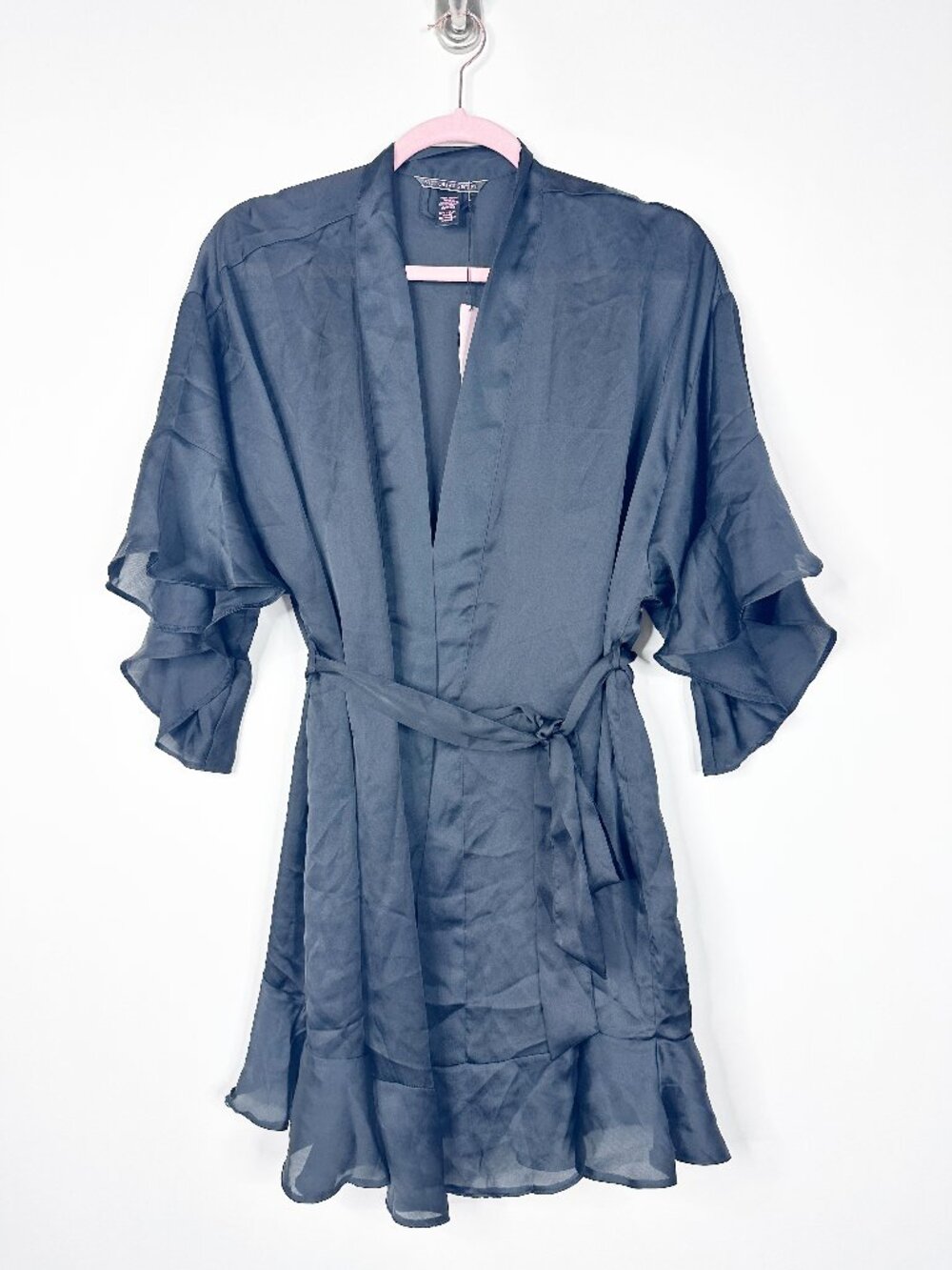 NWT Victoria's Secret Georgette Flounce Robe Black XS/ Small #A2001 - Picture 3 of 8